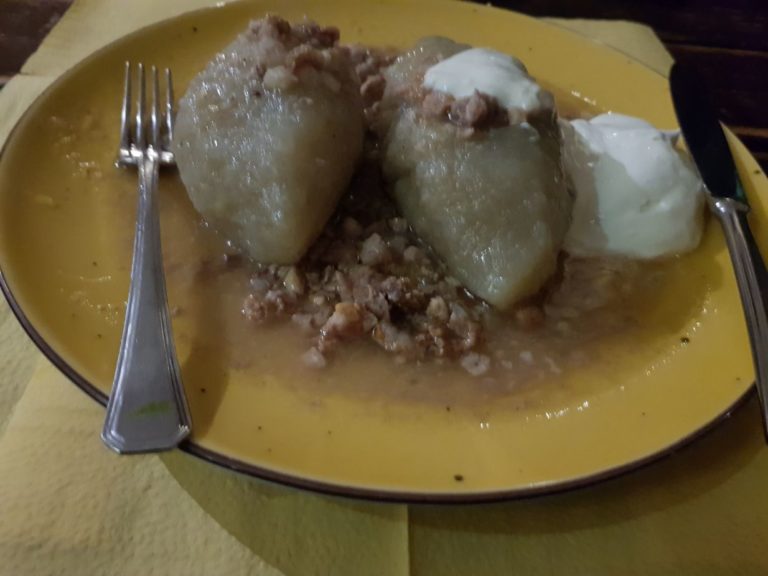 Cepelinai, this is dumplings made from grated potatoes and stuffed with meat, (The country with its own smell - Lithuania)