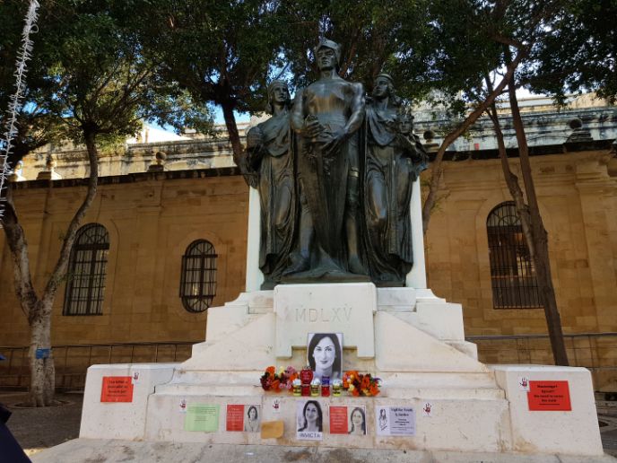 Photo of the murdered Journalist in front of The Great Siege monument, Malta - where Europe meets the Caribbean