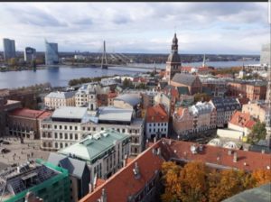 View from the St. Patrick's church tower Riga the Art Nouveau city of Latvia