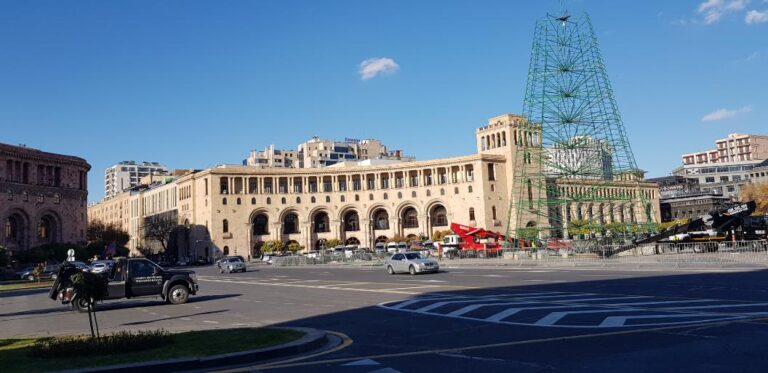 A Christmas tree being assembled at Republic Square. Armenia, the first country to accept Christianity