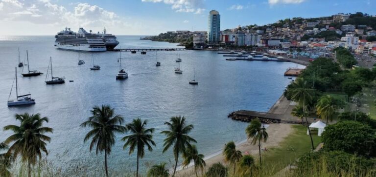 A view of the city and coastline from Fort-St.-Louis. Martinique, the Caribbean Island of Flowers