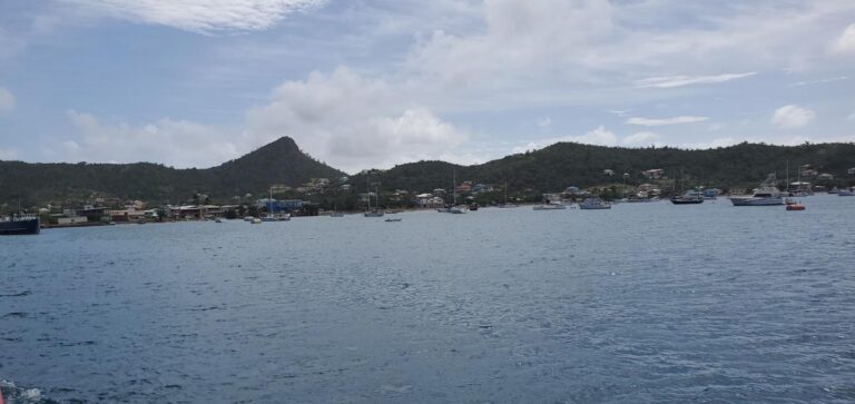 Approaching Carriacou by ferry. Grenada, the Spice Isle of the Caribbean