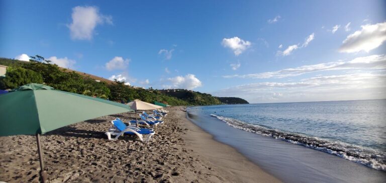 Beautiful Mero Beach (black sand). Dominica, the Nature Island of the Caribbean.