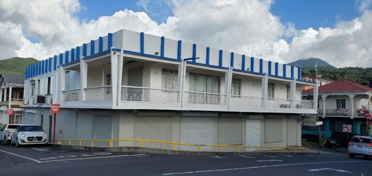 Buildings downtown Roseau the capital. Dominica, the Nature Island of the Caribbean.