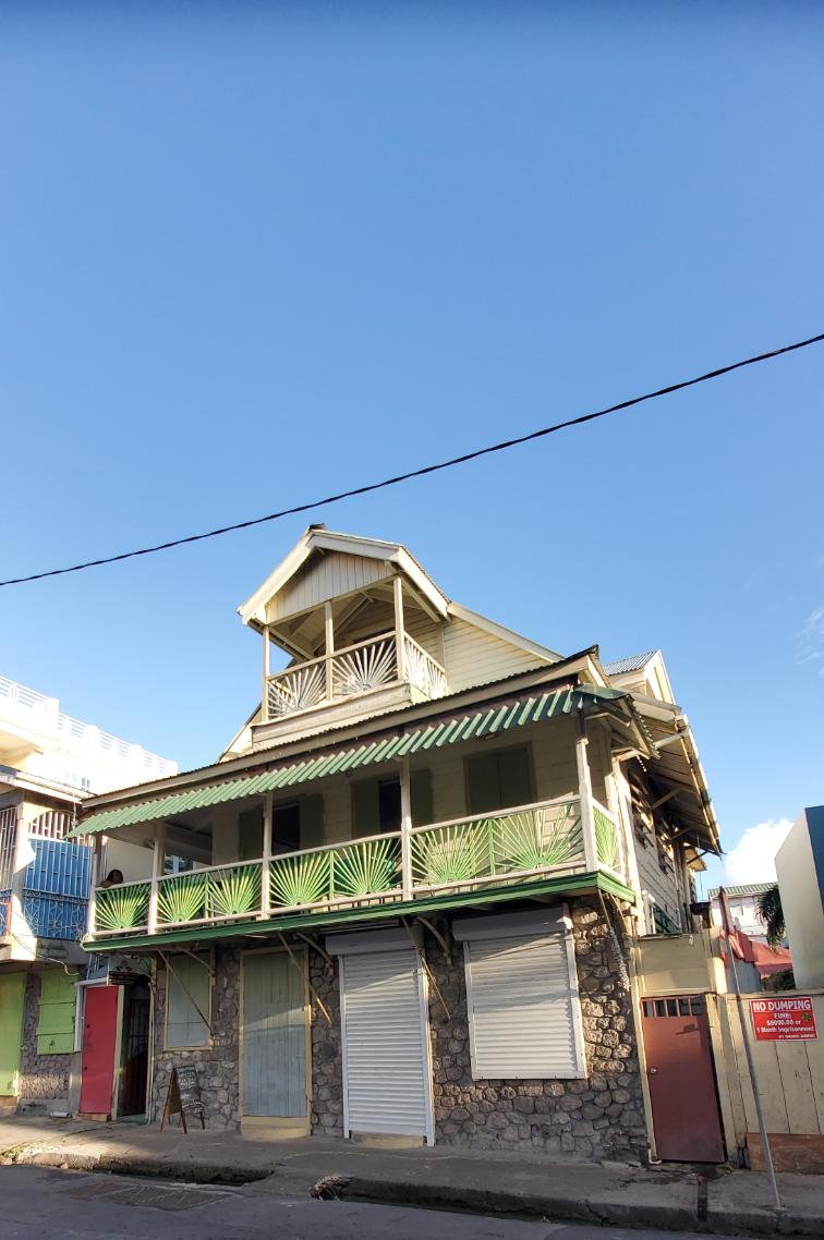Buildings downtown Roseau the capital. Dominica, the Nature Island of the Caribbean.
