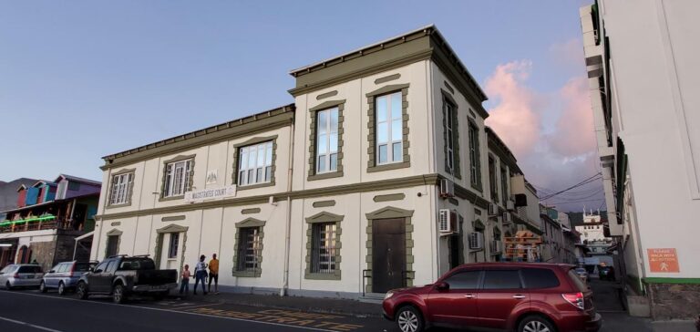 Buildings downtown Roseau the capital. Dominica, the Nature Island of the Caribbean.
