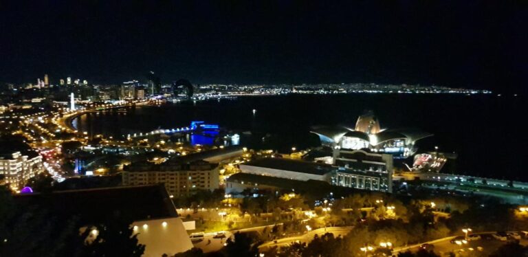 Dagustu or Highland Park (Upland Park) night view. Azerbaijan the land of fire