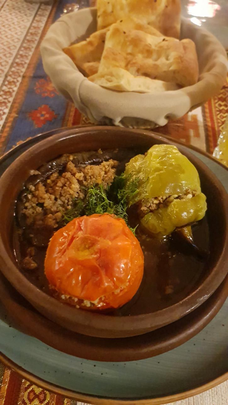 Dolma made with tomatoes and sweet pepper. Azerbaijan the land of fire