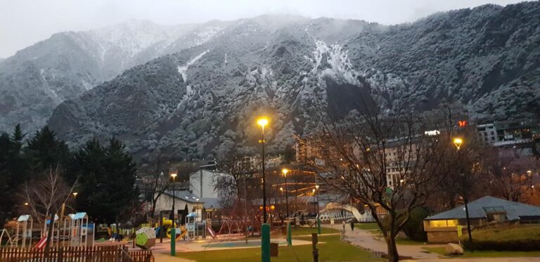 Evening time at Parc Central. Andorra, the country of the Pyrenees
