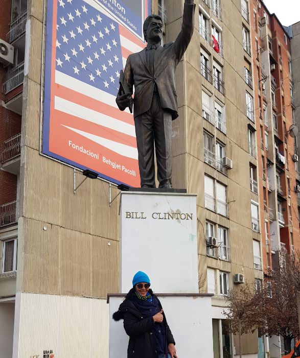Ex-President Bill Clinton's “high five” statue. Kosovo the youngest country in Europe