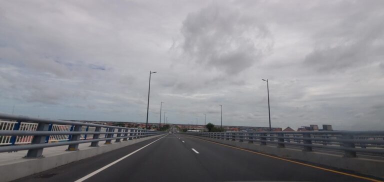 Exiting the Bharrat Jagdeo Demerara River Bridge- Georgetown. Guyana, the Land of Many Waters