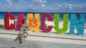 Welcome to Cancun sign at Playa Delfines - Cancun Mexico. solo travel in Caribbean and Americas