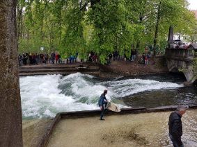 Eisbach at English Garden - Munich Germany. Female solo travels in Europe