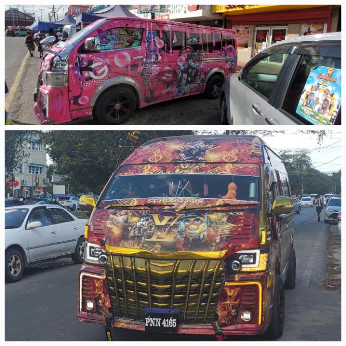 Funky buses in Georgetown, Guyana.Guyana, the Land of Many Waters