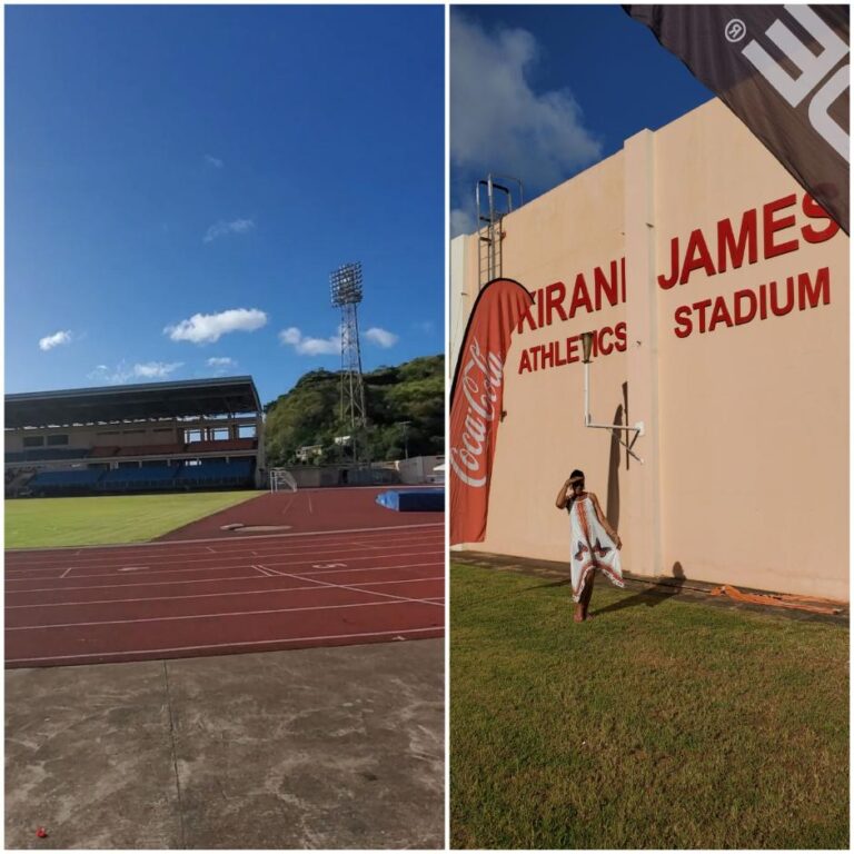 Inside the Kirani James Olympic Stadium. Grenada,, the Spice Isle of the Caribbean