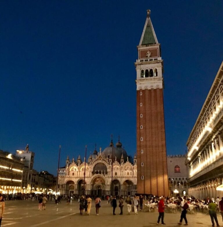 Night view of the Campanile di San Marco (St. Mark's Campanile). at St. Mark's Square. Venice, Italy’s floating city
