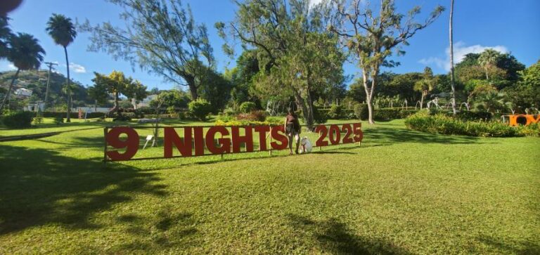 Nine Mornings/Nights activity signs in the Botanical Garden. St. Vincent and the Grenadines the Gem of the Antilles
