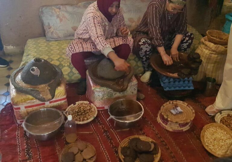 Process of making virgin Argan oil by hand. Morocco, the Western Kingdom of Africa