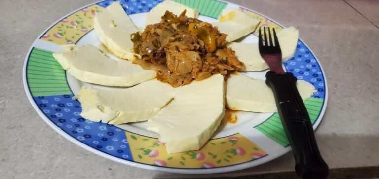 Roasted breadfruit and Buljol. St. Vincent and the Grenadines the Gem of the Antilles
