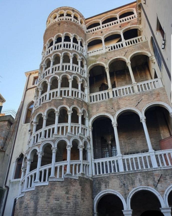 Scala Contarini del Bovolo (the tallest spiral staircase in Venice). Venice, Italy’s floating city