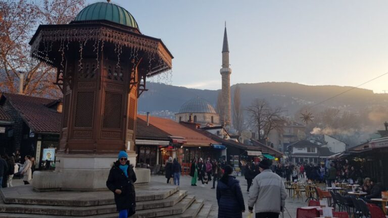 Sebilj Brunnen (fountain) built in 1753 the last surviving one in the city at Bascarsija Square. solo traveller in Sarajevo, Bosnia and Herzegovina.