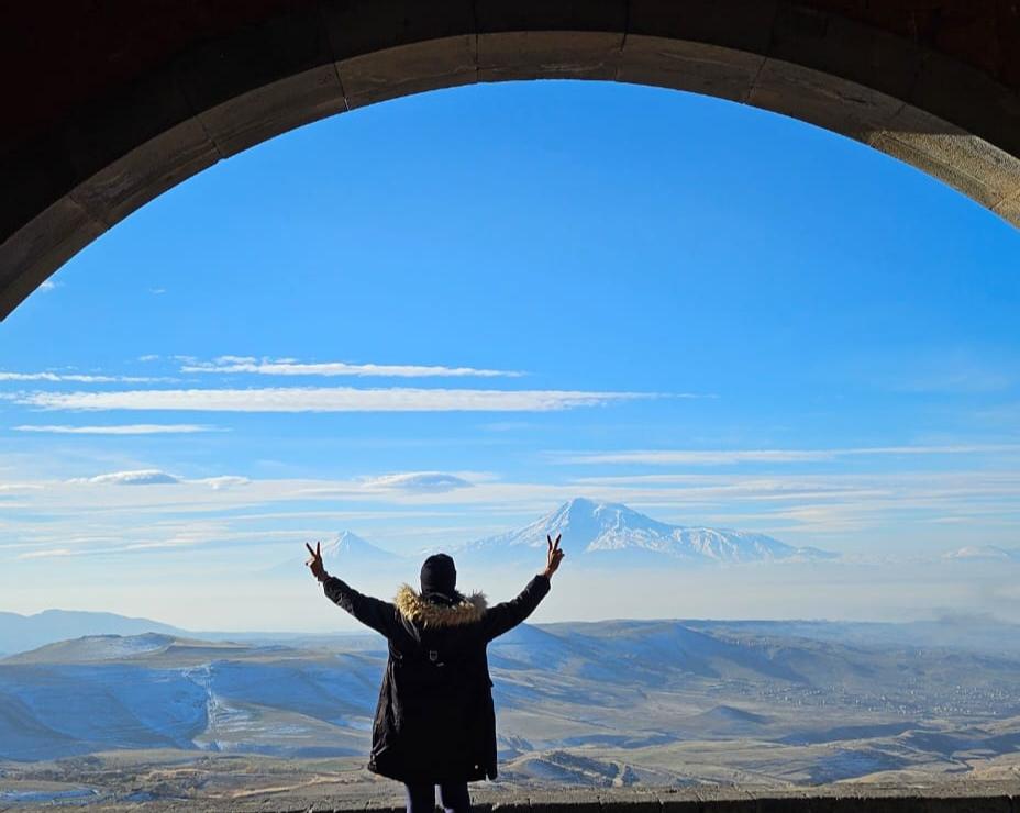 The Arch of Charents - most gorgeous view of Mount Ararat. Armenia, the first country to accept Christianity