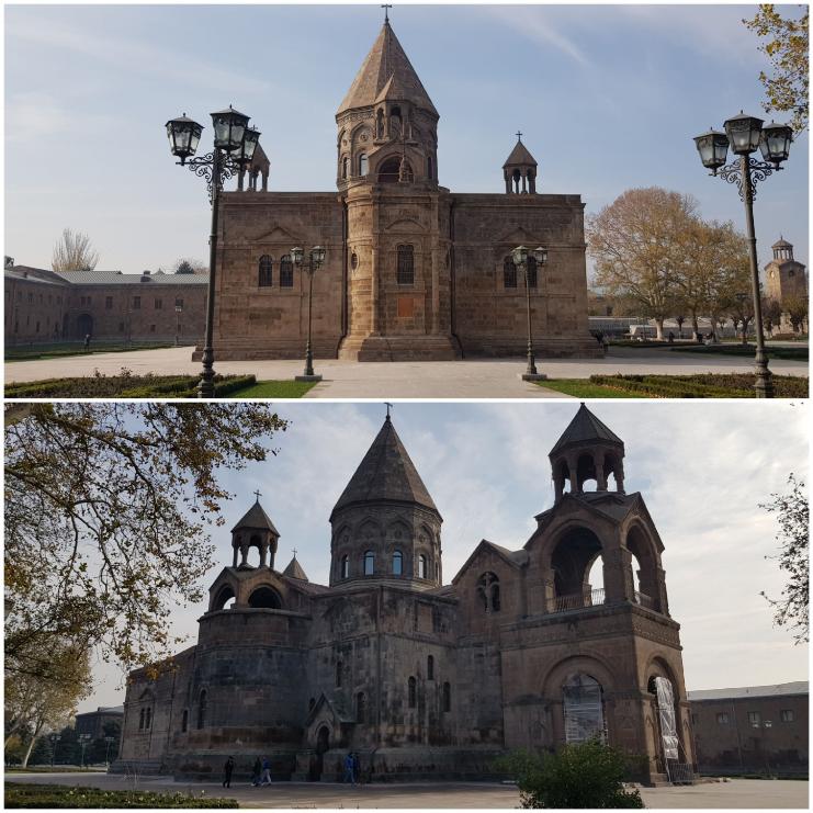 The Armenian Apostolic (Orthodox) Cathedral aka the Holy Etchmiadzin Cathedral .The oldest Cathedral on Earth (front and side view). Armenia, the first country to accept Christianity