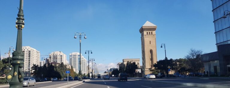 The Azerbaijan/Baku buildings and Skyline . Azerbaijan the land of fire