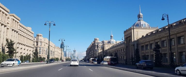 The Azerbaijan/Baku buildings and Skyline . Azerbaijan the land of fire