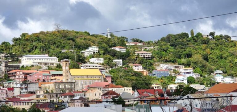 The Cathedral of the Immaculate Conception (yellow roof). Grenada, the Spice Isle of the Caribbean