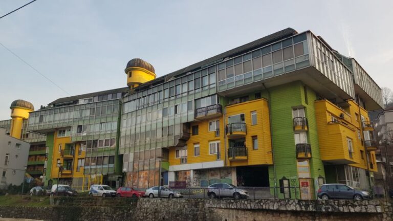 The Papagajka (the Parrot building). solo traveller in Sarajevo, Bosnia and Herzegovina.