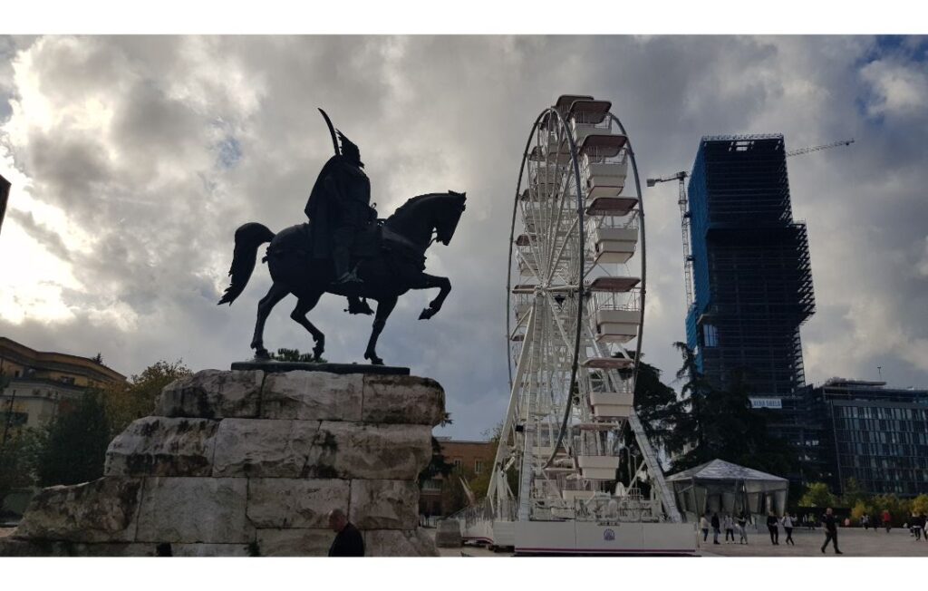 The Skanderbeg Statue at Skanderbeg Square. Albania is the most hospitable country in Europe