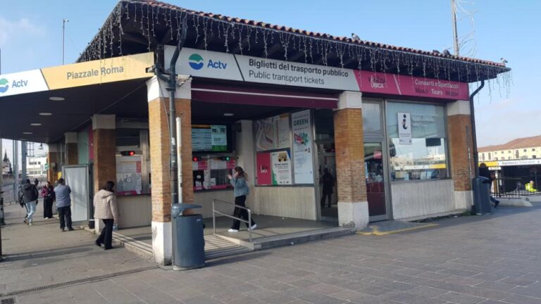 The Vaporetto Ticket Office in Piazzale Roma. Venice, Italy’s floating city