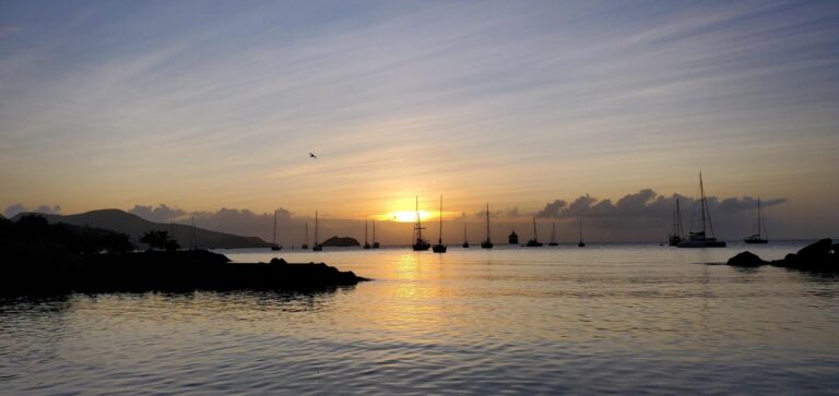 The sunset at Anse Mitan Beach. Martinique, the Caribbean Island of Flowers