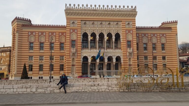 Vijecnica Sarajevo City Hall. solo traveller in Sarajevo, Bosnia and Herzegovina.