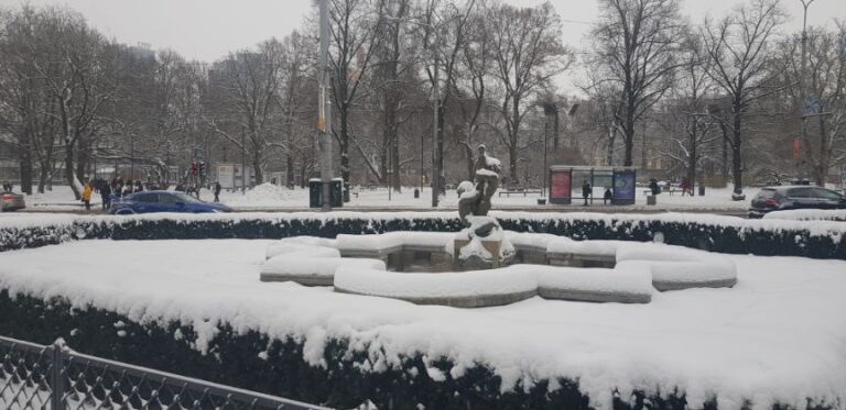 beautiful snow-covered park in Tallinn. Estonia is the world leader in e-services
