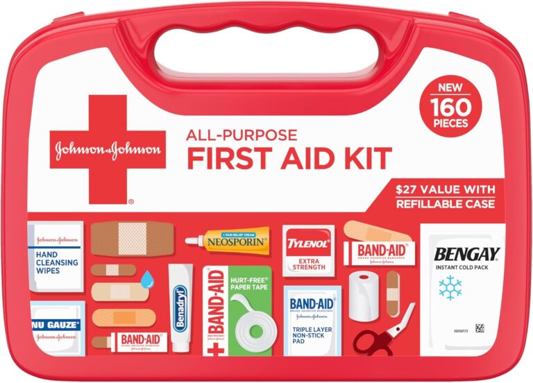 All-Purpose Portable Compact First Aid Kit for Minor Cuts, Scrapes, Sprains & Burns, Perfect for Home, Car, Travel, Camping Essentials & Outdoor Emergency Kit, 160 Piece