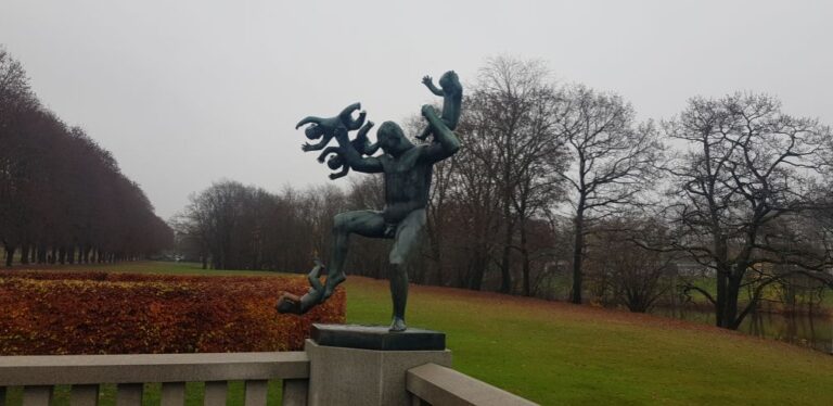 man wrestling babies statue at Vigeland Park. Norway is home to the Midnight Sun and Polar Nights